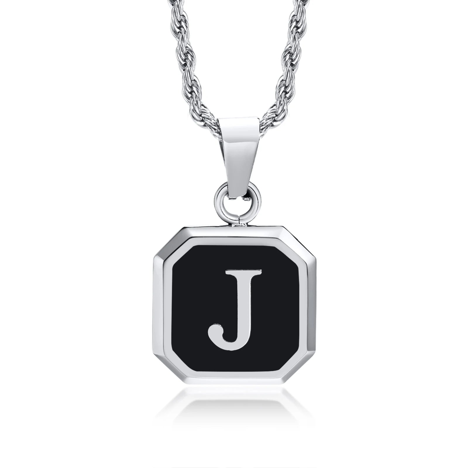 Name Initial Personalised Necklace A-Z Square Stainless Steel Pendant