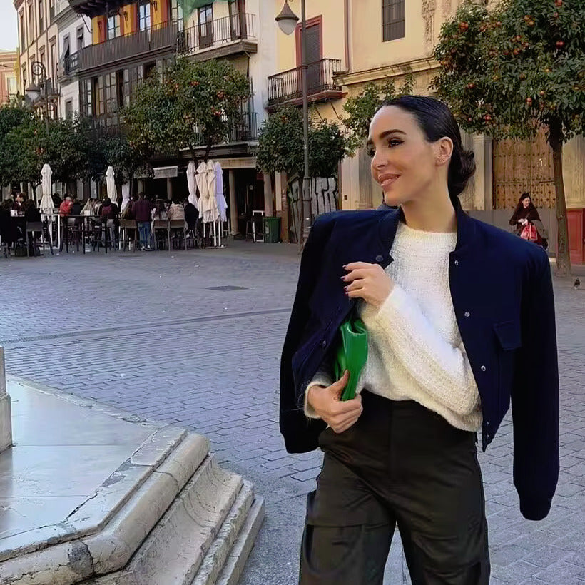Bomber Jacket - Cropped Single-Breasted Classy Jacket Women's Wear