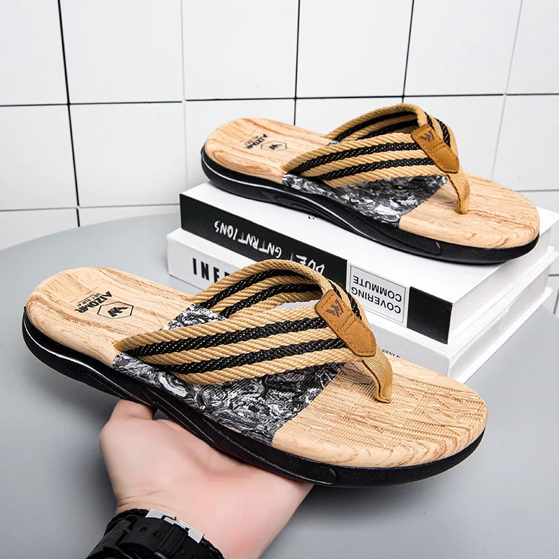 Japanese Wood Grain Flip Flops Summer Beach Thongs