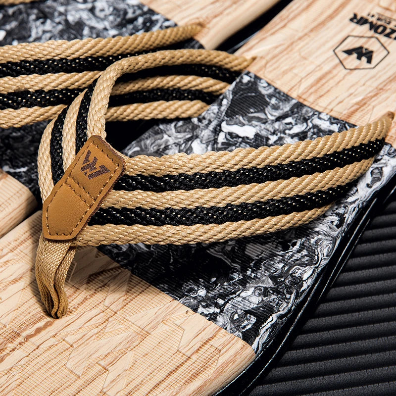 Japanese Wood Grain Flip Flops Summer Beach Thongs