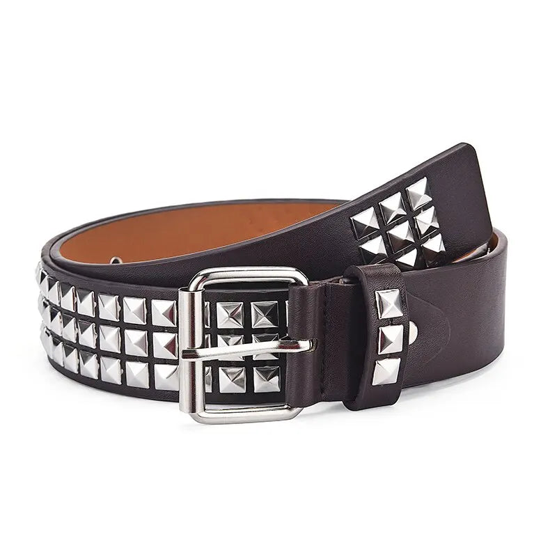 Jeans Belt Punk Y2K Square Rivets Metal Pyramid Design Unisex