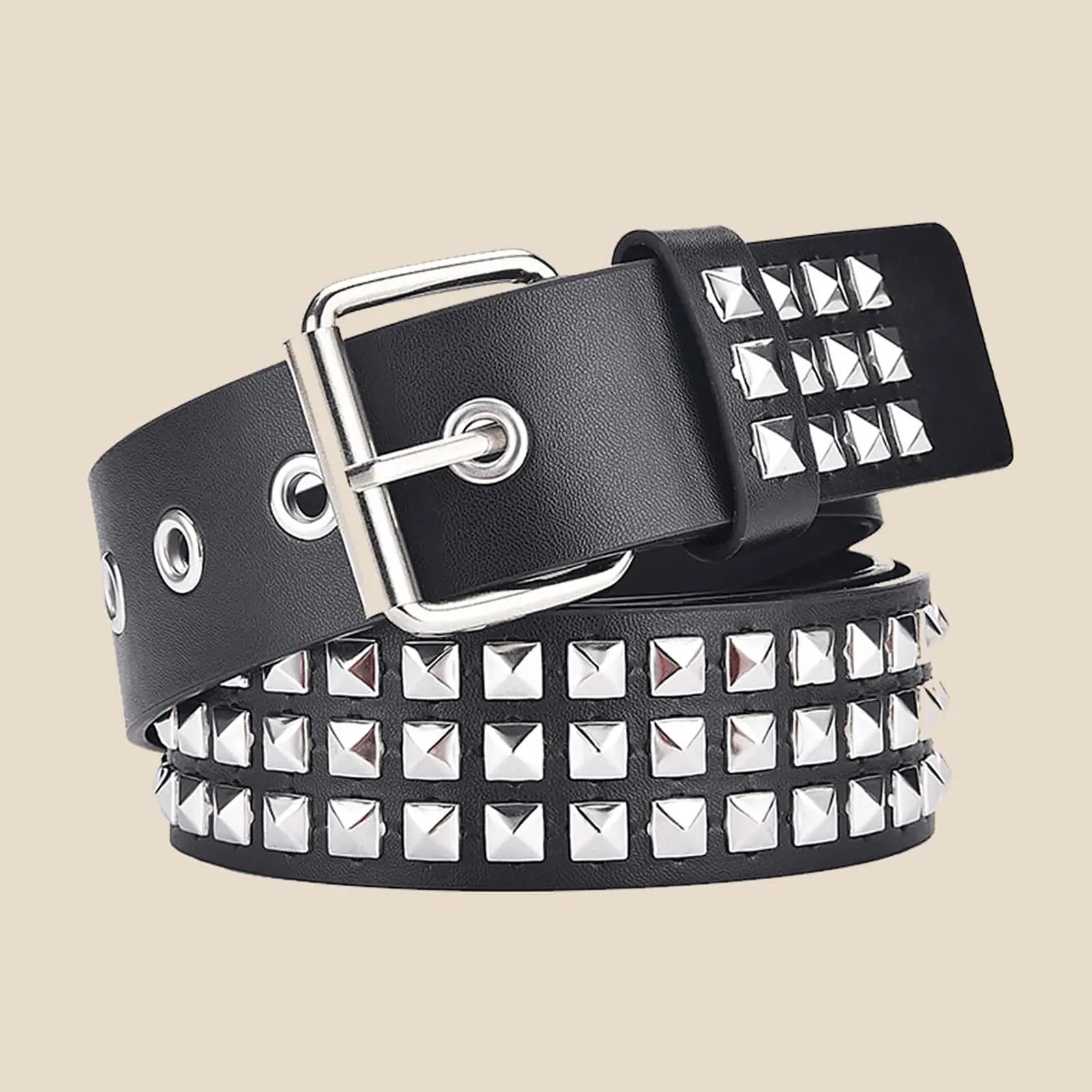 Jeans Belt Punk Y2K Square Rivets Metal Pyramid Design Unisex