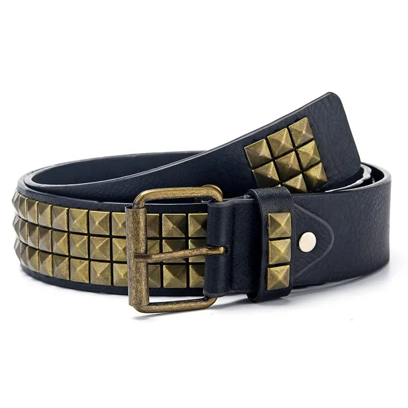 Jeans Belt Punk Y2K Square Rivets Metal Pyramid Design Unisex