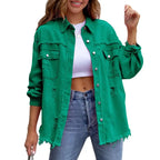 Jeans Jacket Frayed Hem Ripped Distressed Vintage Women's