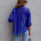 Jeans Jacket Frayed Hem Ripped Distressed Vintage Women's