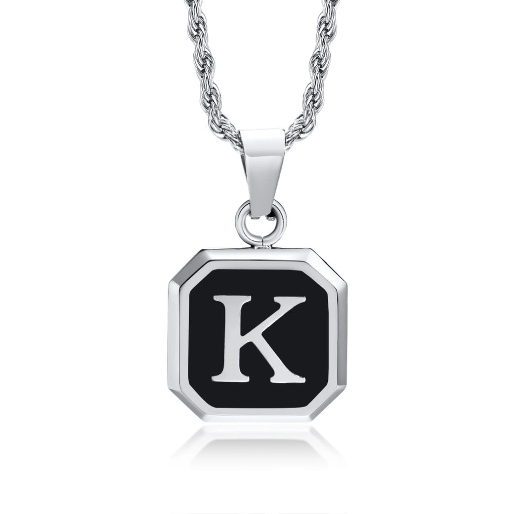 Name Initial Personalised Necklace A-Z Square Stainless Steel Pendant