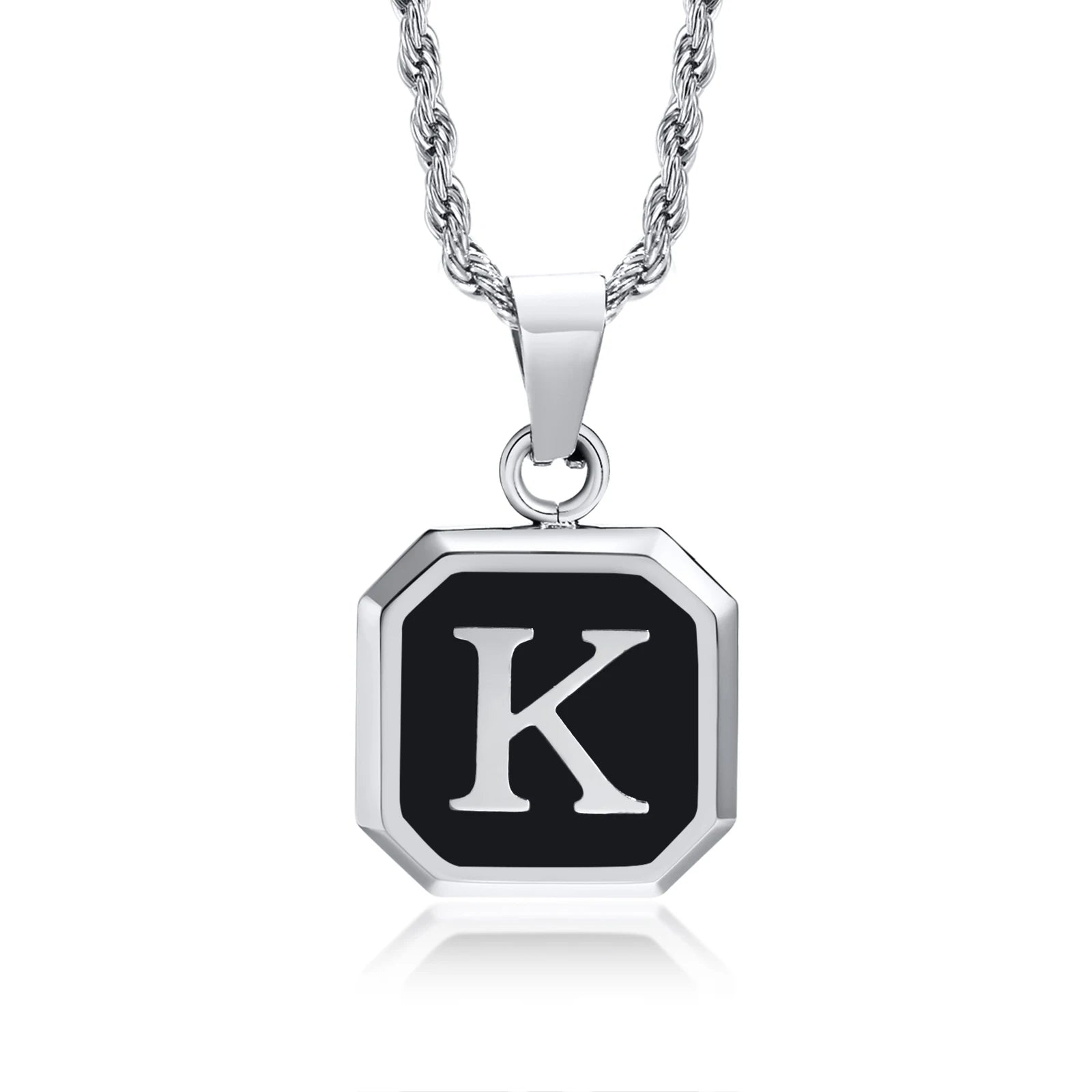 Name Initial Personalised Necklace A-Z Square Stainless Steel Pendant