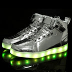 LED Glow In The Dark Silver Sneakers Shuffle Dance Shoes