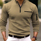 Quarter-Zip Pullover With Zipper Arm Long-Sleeve Polo Shirt
