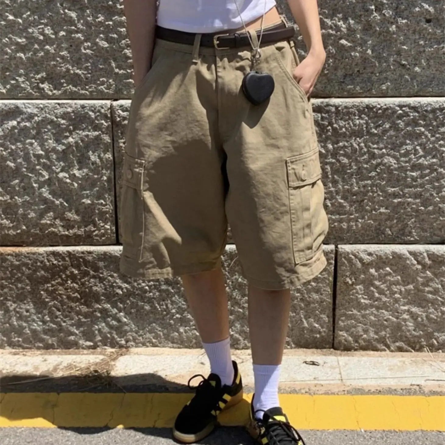 Khaki Cargo Shorts Super Baggy Relaxed Fit