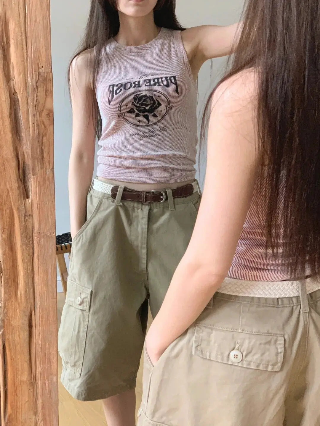 Khaki Cargo Shorts Super Baggy Relaxed Fit