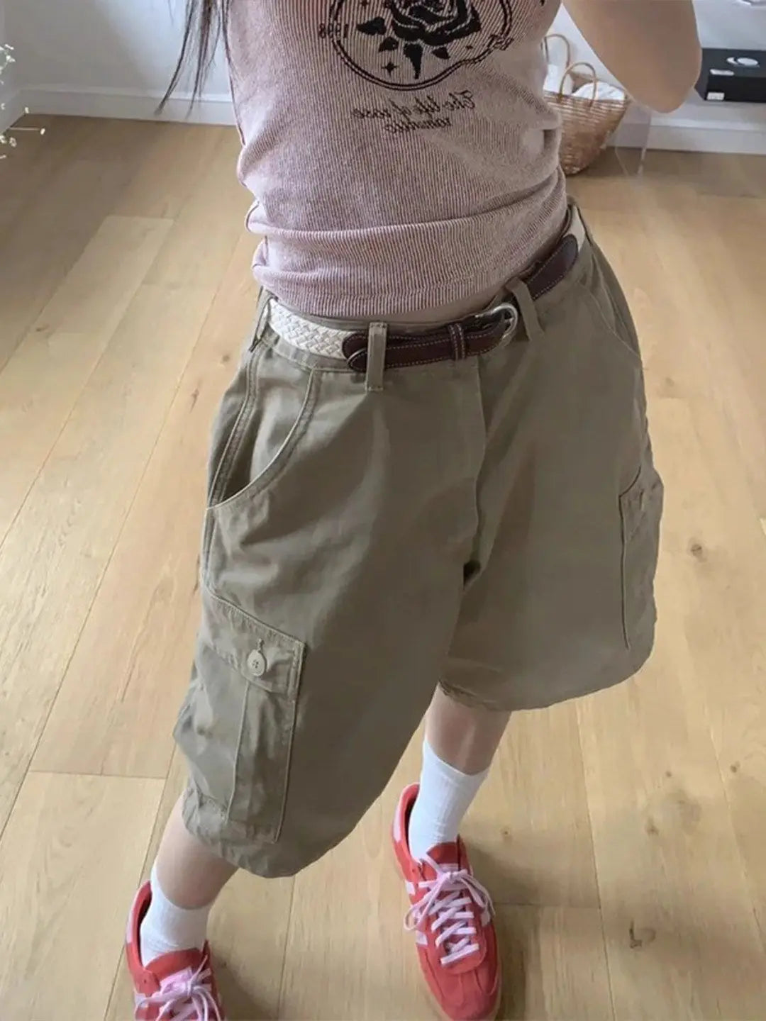 Khaki Cargo Shorts Super Baggy Relaxed Fit