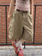 Khaki Cargo Shorts Super Baggy Relaxed Fit