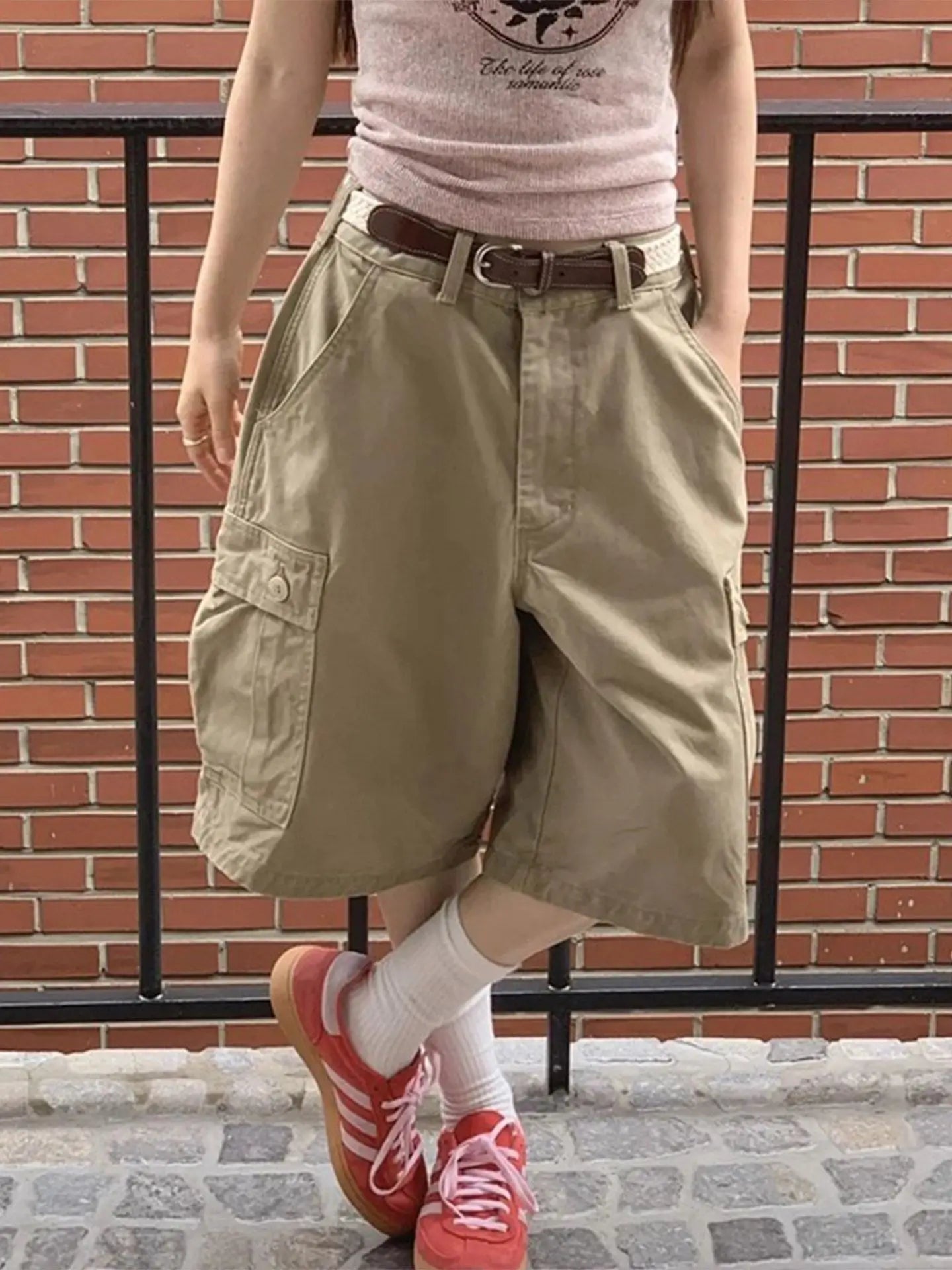 Khaki Cargo Shorts Super Baggy Relaxed Fit