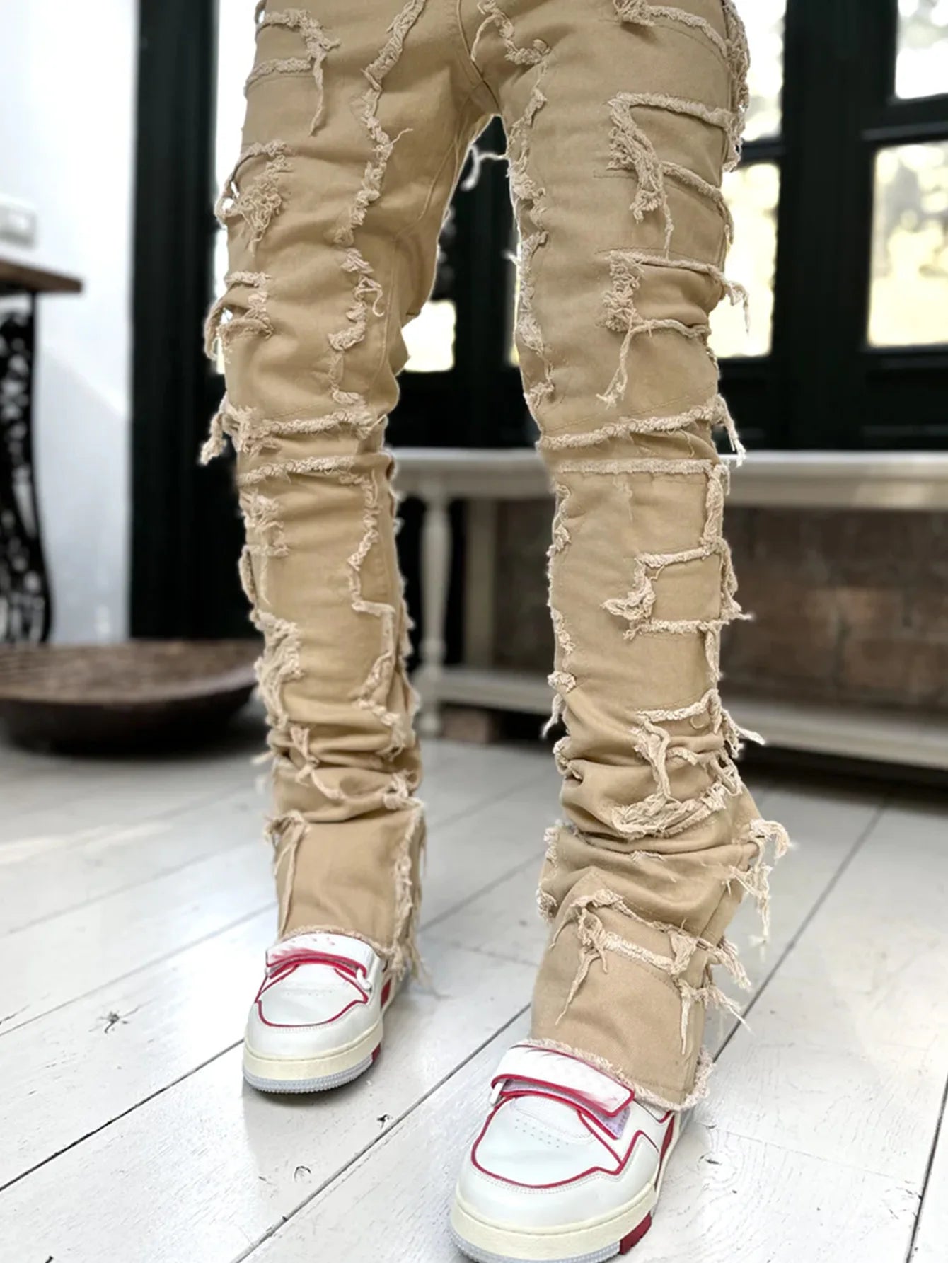 Distressed Denim Jeans Heavy Frayed Ripped Street Style