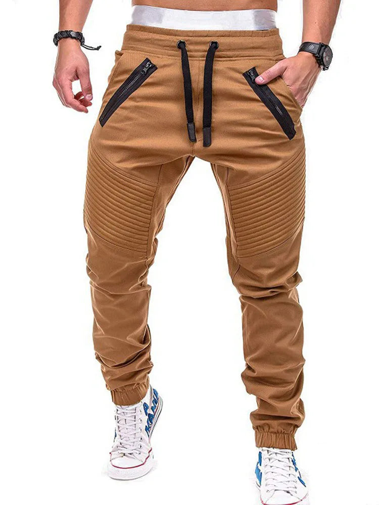 Men's Pencil Pants Thigh Stripes Drawstring Elastic Waist