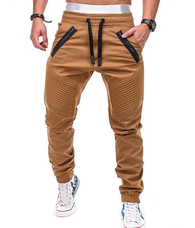 Men's Pencil Pants Thigh Stripes Drawstring Elastic Waist