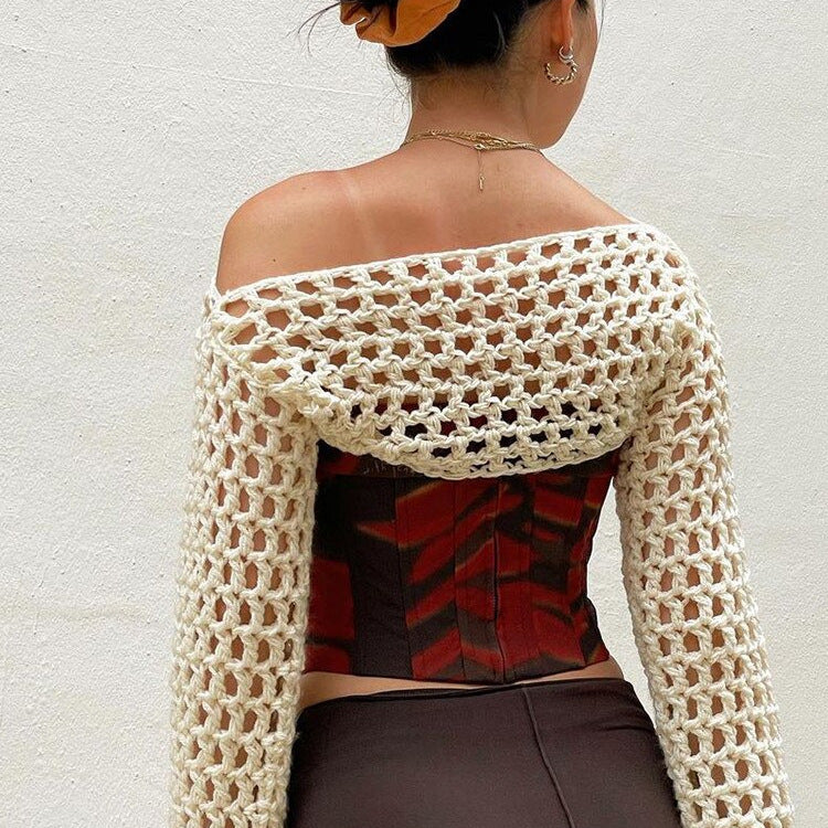 Mesh Crochet Crop Top Knit Throw On