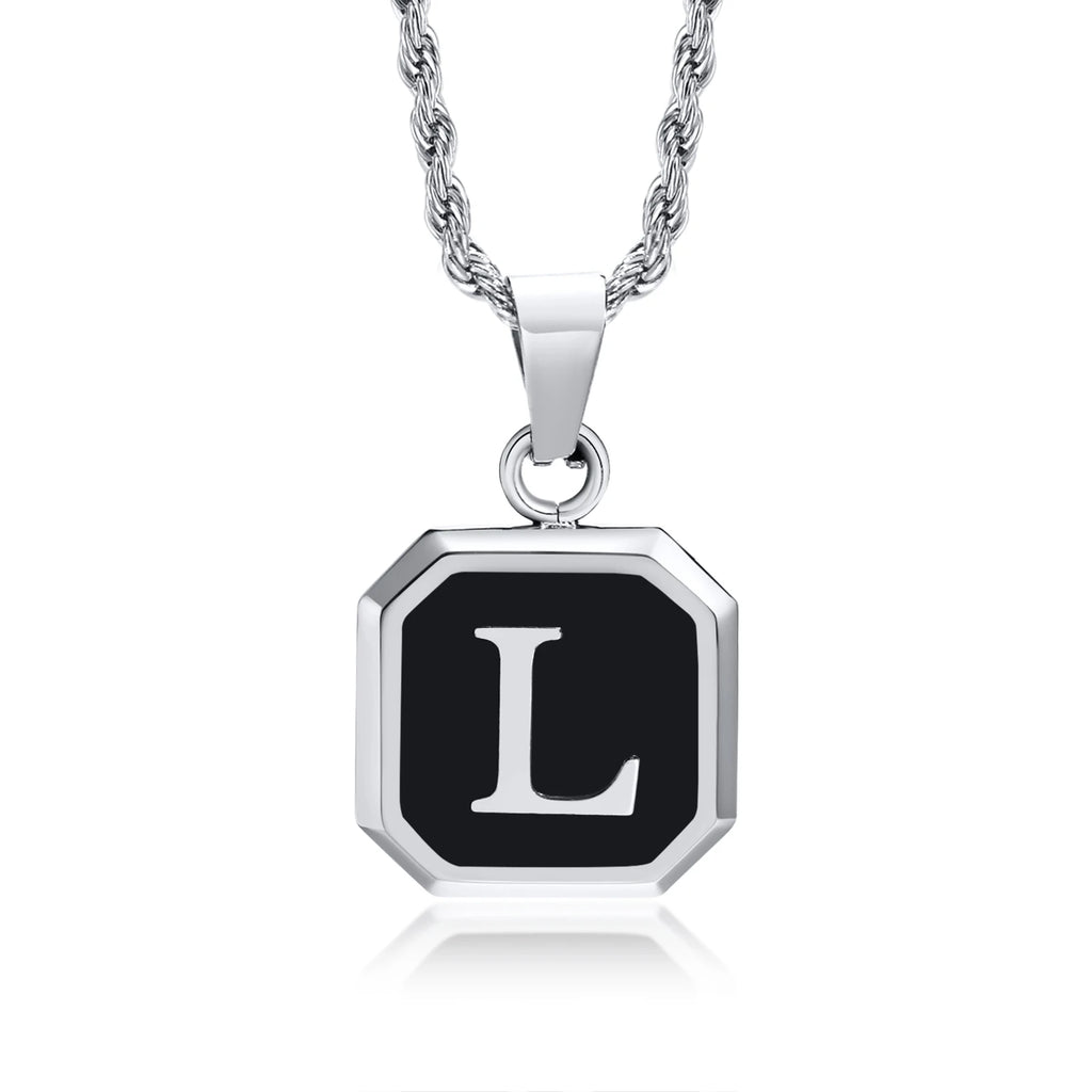 Name Initial Personalised Necklace A-Z Square Stainless Steel Pendant