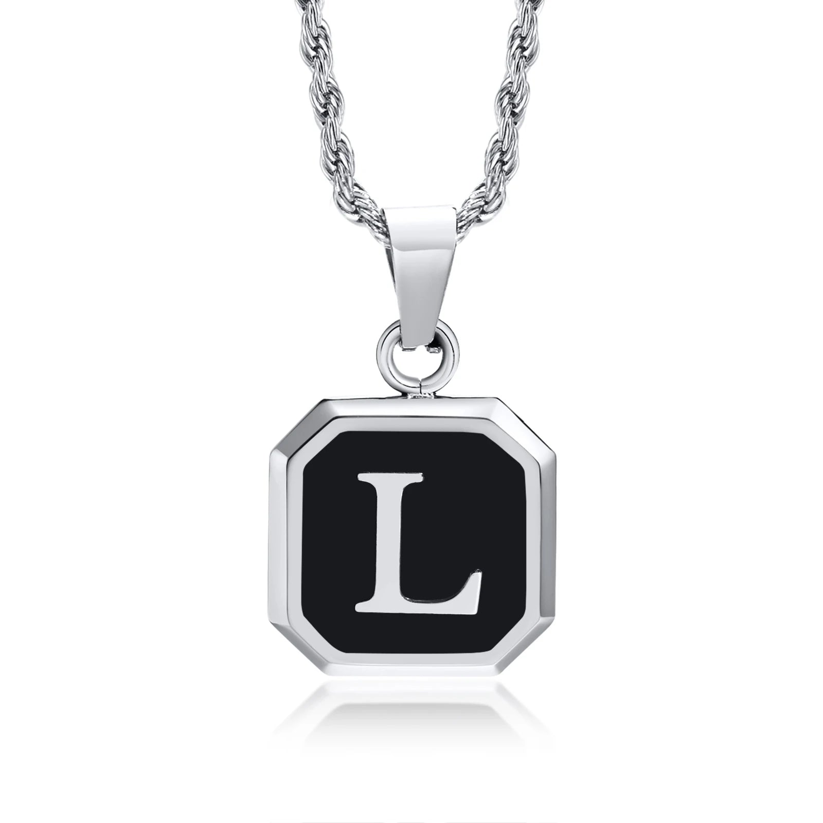 Name Initial Personalised Necklace A-Z Square Stainless Steel Pendant