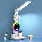 LED Table Fan Lamp | Desk Organiser With Light and Clock