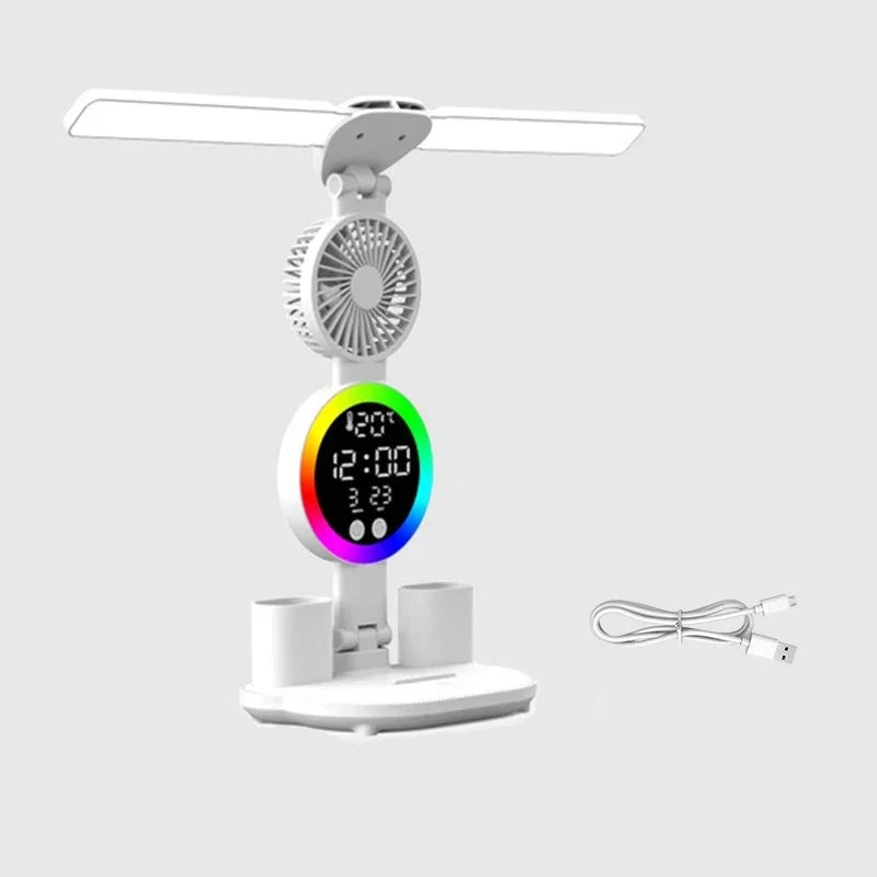 LED Table Fan Lamp | Desk Organiser With Light and Clock