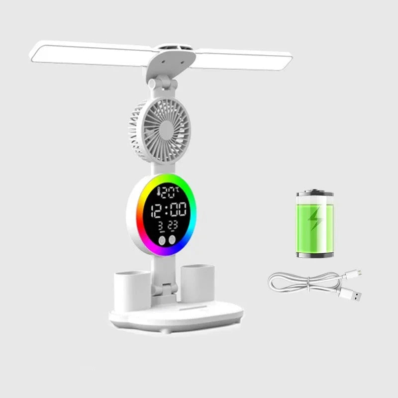 LED Table Fan Lamp | Desk Organiser With Light and Clock