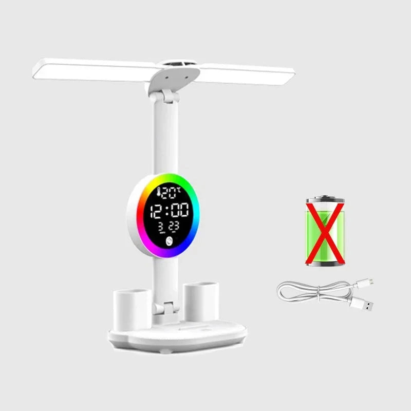 LED Table Fan Lamp | Desk Organiser With Light and Clock