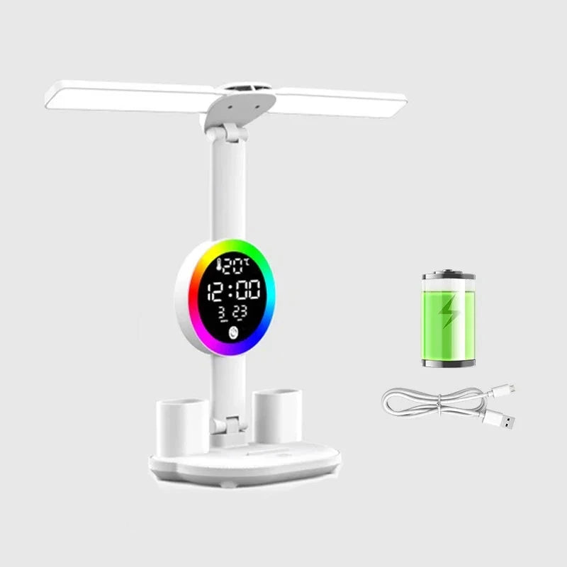 LED Table Fan Lamp | Desk Organiser With Light and Clock