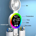 LED Table Fan Lamp | Desk Organiser With Light and Clock