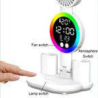 LED Table Fan Lamp | Desk Organiser With Light and Clock