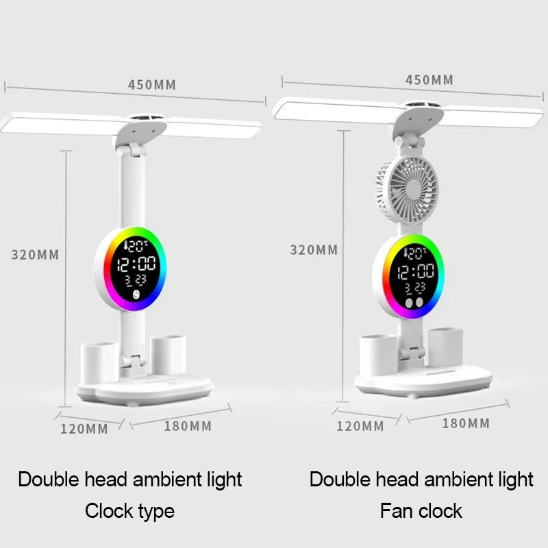 LED Table Fan Lamp | Desk Organiser With Light and Clock
