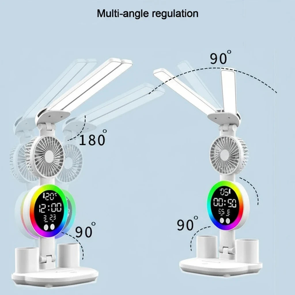 LED Table Fan Lamp | Desk Organiser With Light and Clock