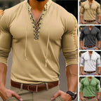 Lace-Up Pirate T-shirt Henley Collar Casual Men's Shirt