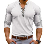 Lace-Up Pirate T-shirt Henley Collar Casual Men's Shirt