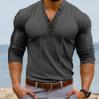 Lace-Up Pirate T-shirt Henley Collar Casual Men's Shirt
