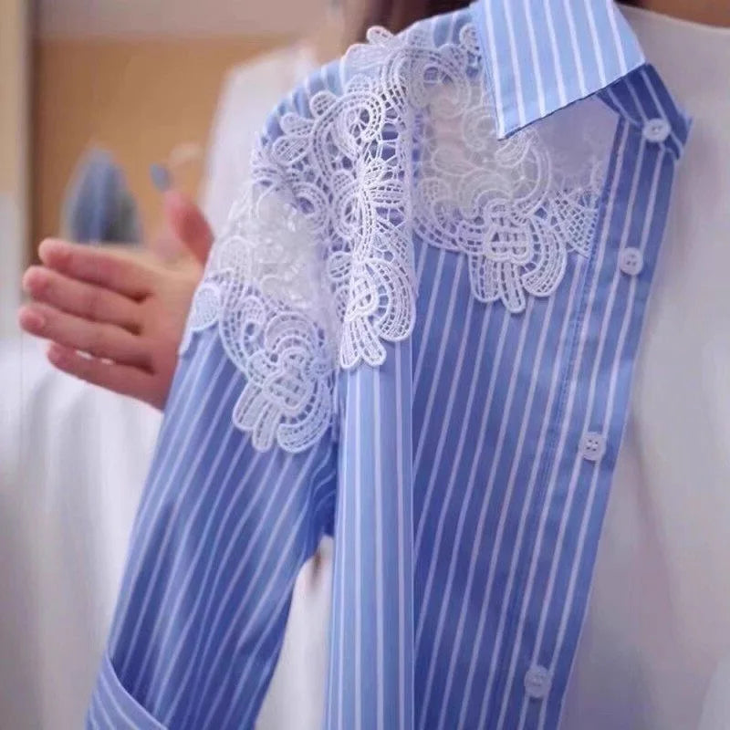 Lace Striped Shirt Women's