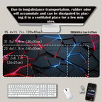 Desk setup with a large mouse pad, keyboard, mouse, and smartphone on a light gray surface.