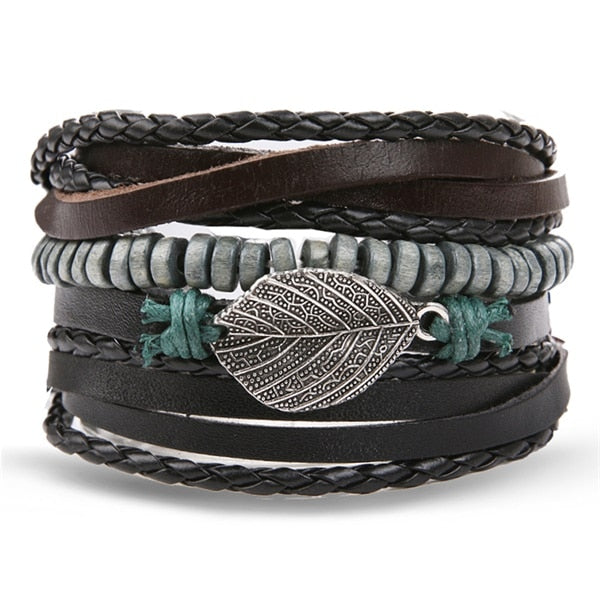 Stacked Bracelet Bangle Chunky Leather