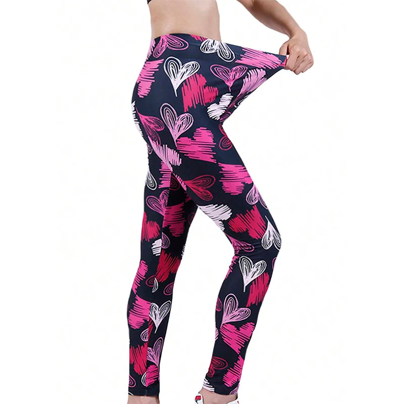 Leggings Love Hearts Matte Printed Stretchy Fitness Gym Yoga Activewear Pants