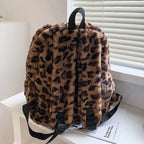 Leopard Plush Women's Backpack Large Capacity