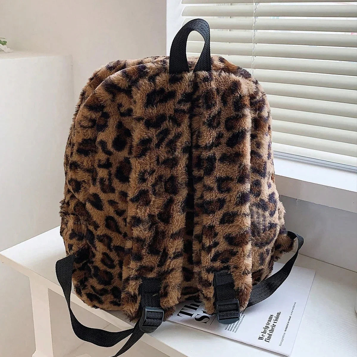Leopard Plush Women's Backpack Large Capacity