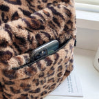 Leopard Plush Women's Backpack Large Capacity