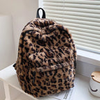 Leopard Plush Women's Backpack Large Capacity
