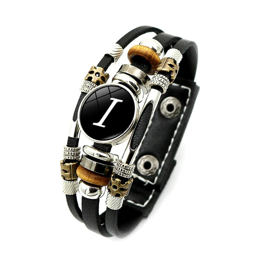 A-Z Name Letter Charm Braided Multilayer Punk Leather Bracelet
