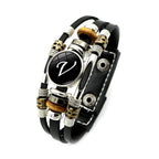 Name Initial Charm Braided Letter Leather Bracelet