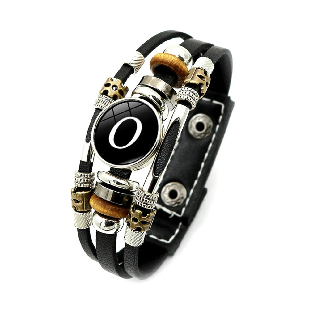 A-Z Name Letter Charm Braided Multilayer Punk Leather Bracelet