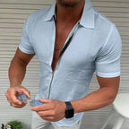 Men's Lightweight Zipper Short Sleeve Shirt Slim Fit
