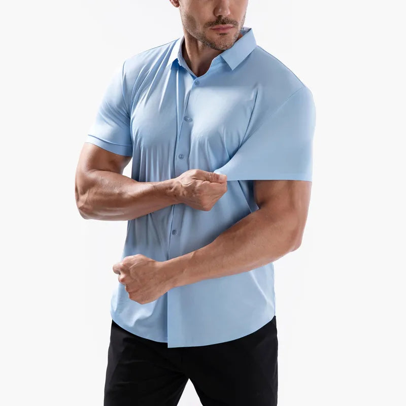 Wrinkle Free Stretchy Business Shirt Men's Short Sleeve