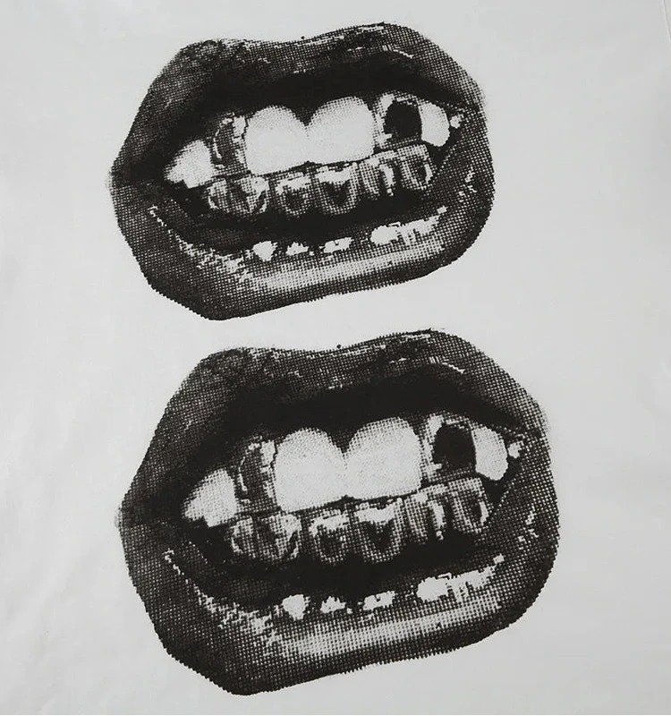 Big Lips Hip Hop Grillz Teeth Design Baggy T-shirt Women's
